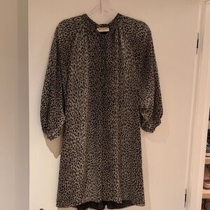 Yves Saint Laurent Leopard-Print Mini Dress in Black and Taupe